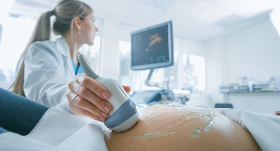 Woman doing on ultrasound on a client