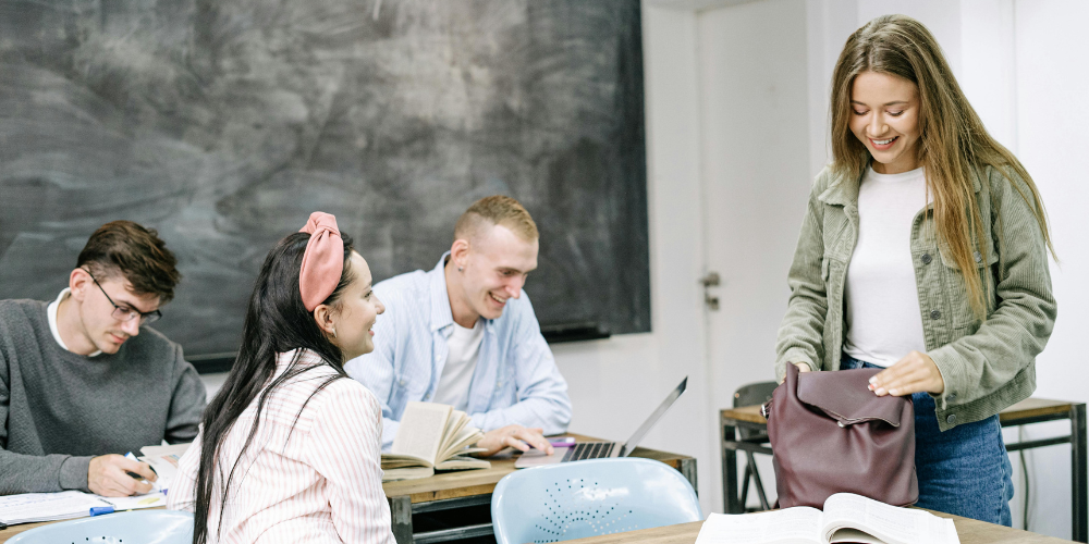 4 high school students in the classroom