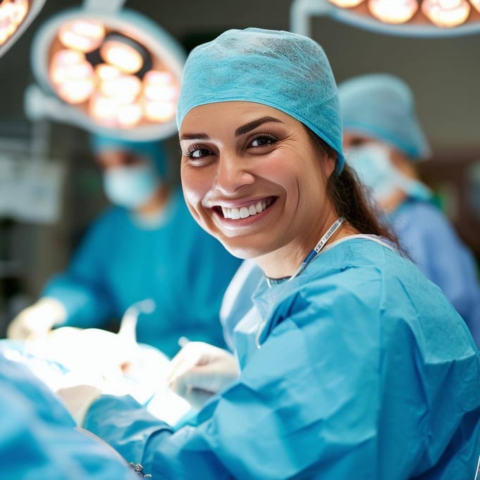 a surgical technologist smiling while working