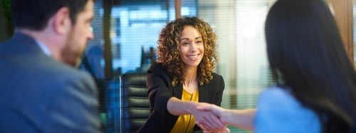 People shaking hands during an interview