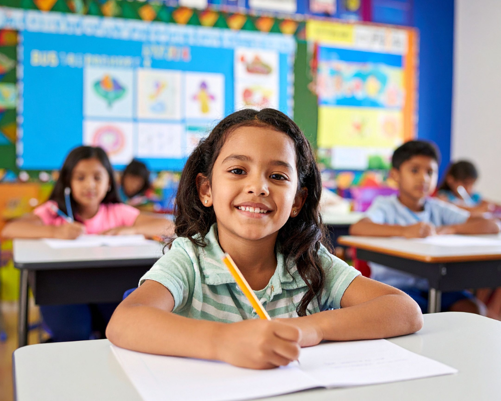 Student in class writing in a book