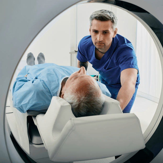traveling CT Tech with elderly patient