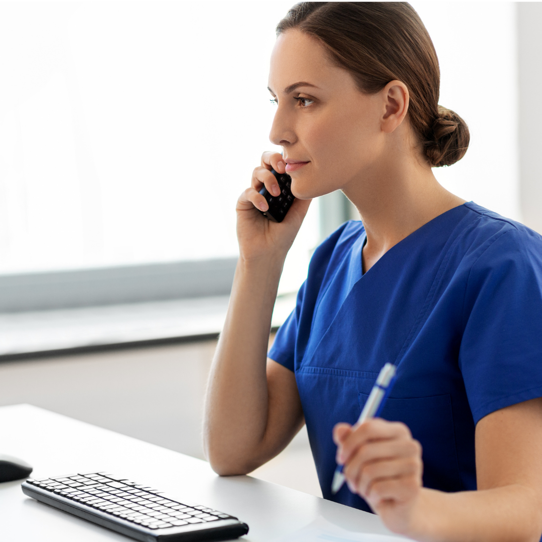 healthcare worker talking to recruiter