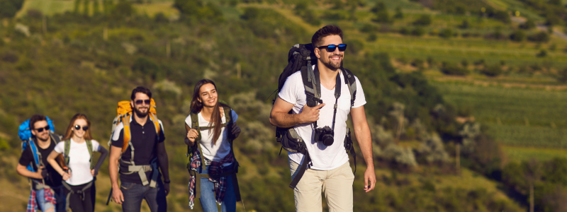 Group of friends hiking together