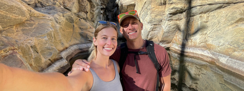 Couple taking a selfie together while hiking